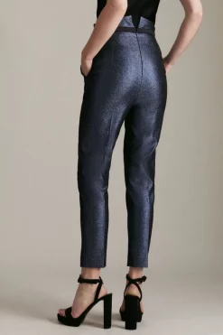 Coupon 🎁 Karen Millen Stretch Metallic Tailored Slim Leg Trousers ✔️ -Occasionwear Popular Store akk07147 blue xl 3