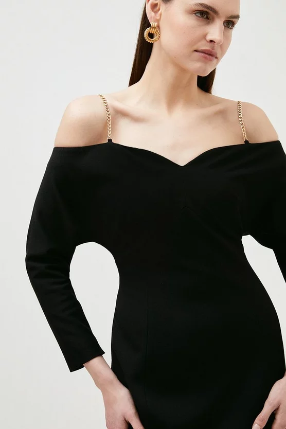 New ✨ Karen Millen Structured Crepe Forever Bardot Sleeved Midi 👗 Dress - black ✔️ 4 New ✨ Karen Millen Structured Crepe Forever Bardot Sleeved Midi 👗 Dress - black ✔️ - Image 2