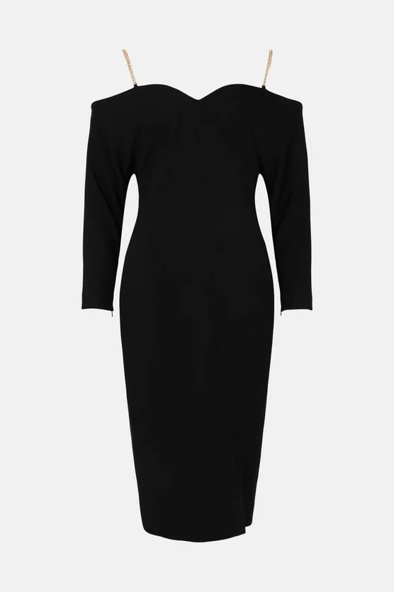 New ✨ Karen Millen Structured Crepe Forever Bardot Sleeved Midi 👗 Dress - black ✔️ 6 New ✨ Karen Millen Structured Crepe Forever Bardot Sleeved Midi 👗 Dress - black ✔️ - Image 4