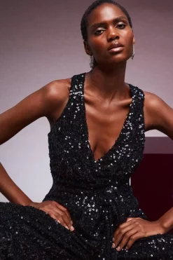 Deals ⭐ Karen Millen Sequinned Wide Leg Woven Jumpsuit - black ⭐ 9 Deals ⭐ Karen Millen Sequinned Wide Leg Woven Jumpsuit - black ⭐ -Occasionwear Popular Store akk07151 black xl 1