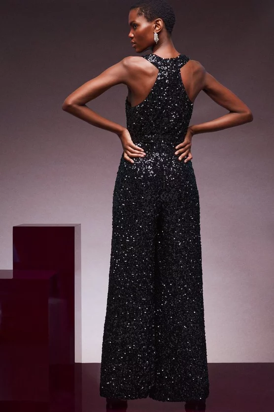 Deals ⭐ Karen Millen Sequinned Wide Leg Woven Jumpsuit - black ⭐ 6 Deals ⭐ Karen Millen Sequinned Wide Leg Woven Jumpsuit - black ⭐ - Image 4