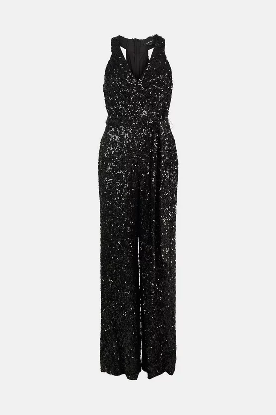 Deals ⭐ Karen Millen Sequinned Wide Leg Woven Jumpsuit - black ⭐ 4 Deals ⭐ Karen Millen Sequinned Wide Leg Woven Jumpsuit - black ⭐ - Image 2