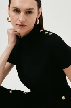 Best Sale 😉 Karen Millen Tailored Military Pleated Panel Midi 👗 Dress ⌛ -Occasionwear Popular Store akk07177 black xl 1