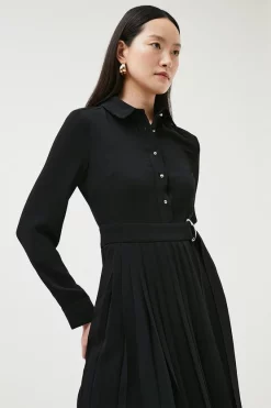 Hot Sale 👏 Karen Millen Soft Tailored Midi Long Sleeve 👕 Shirt 👗 Dress - black ⌛ -Occasionwear Popular Store akk07375 black xl 1