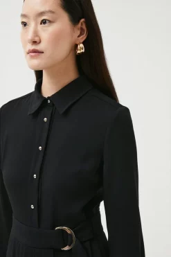 Hot Sale 👏 Karen Millen Soft Tailored Midi Long Sleeve 👕 Shirt 👗 Dress - black ⌛ -Occasionwear Popular Store akk07375 black xl 4