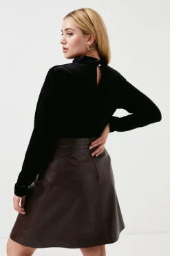 Cheap 😍 Karen Millen Stretch Plus Size Velvet Polo Jersey Top 😍 -Occasionwear Popular Store akk07420 black xl 2