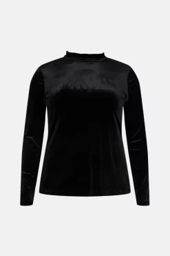 Cheap 😍 Karen Millen Stretch Plus Size Velvet Polo Jersey Top 😍 -Occasionwear Popular Store akk07420 black xl 3