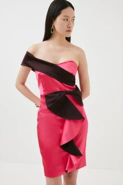 Best reviews of ๐ Karen Millen Italian Structured Satin Contrast Bow Mini ๐ Dress - pink ๐ฏ
