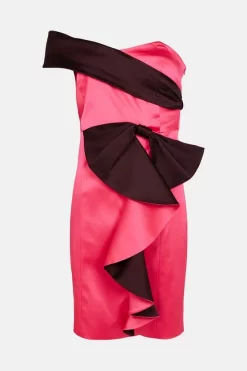 Best reviews of 🌟 Karen Millen Italian Structured Satin Contrast Bow Mini 👗 Dress - pink 💯 -Occasionwear Popular Store akk07425 pink xl 3