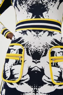 Best Sale 😉 Karen Millen Abstract Floral Jacquard Knit 👗 Dress 🔥 -Occasionwear Popular Store akk07458 navy xl 2