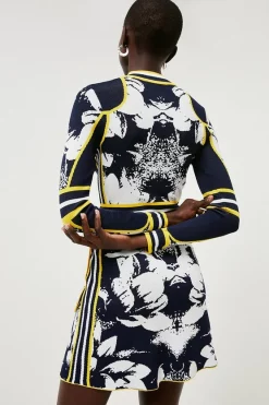 Best Sale 😉 Karen Millen Abstract Floral Jacquard Knit 👗 Dress 🔥 -Occasionwear Popular Store akk07458 navy xl 4