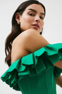 Brand new 🎉 Karen Millen Petite Drama Frill Bardot Bandage Knit 👗 Dress - green 🤩 -Occasionwear Popular Store akk07468 green xl 1