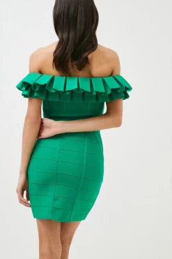Brand new 🎉 Karen Millen Petite Drama Frill Bardot Bandage Knit 👗 Dress - green 🤩 -Occasionwear Popular Store akk07468 green xl 2