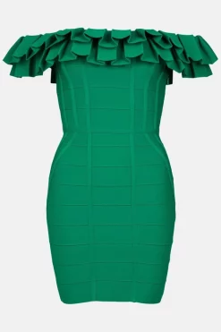 Brand new 🎉 Karen Millen Petite Drama Frill Bardot Bandage Knit 👗 Dress - green 🤩 -Occasionwear Popular Store akk07468 green xl 3