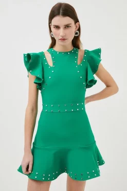 Buy 🎉 Karen Millen Studded Frill Shoulder Bandage Knit 👗 Dress ⭐