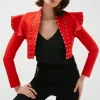Outlet 👏 Karen Millen Studded Frill Bandage Knit Jacket - red 🥰 -Occasionwear Popular Store akk07496 red xl