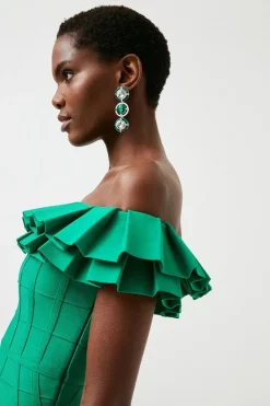 Outlet 🎁 Karen Millen Drama Frill Bardot Bandage Knit 👗 Dress 😉 8 Outlet 🎁 Karen Millen Drama Frill Bardot Bandage Knit 👗 Dress 😉 -Occasionwear Popular Store akk07507 green xl 1