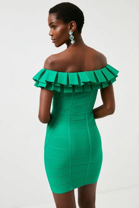 Outlet 🎁 Karen Millen Drama Frill Bardot Bandage Knit 👗 Dress 😉 5 Outlet 🎁 Karen Millen Drama Frill Bardot Bandage Knit 👗 Dress 😉 - Image 3