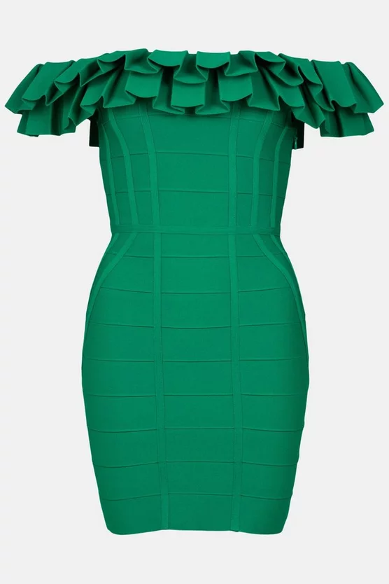 Outlet 🎁 Karen Millen Drama Frill Bardot Bandage Knit 👗 Dress 😉 6 Outlet 🎁 Karen Millen Drama Frill Bardot Bandage Knit 👗 Dress 😉 - Image 4