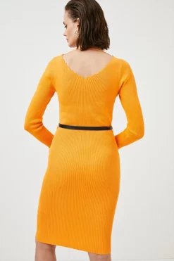 New ❤️ Karen Millen Pettie Rib Knit Scallop Neck Belted 👗 Dress - orange 🎁 9 New ❤️ Karen Millen Pettie Rib Knit Scallop Neck Belted 👗 Dress - orange 🎁 -Occasionwear Popular Store akk07520 orange xl 2