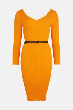 New ❤️ Karen Millen Pettie Rib Knit Scallop Neck Belted 👗 Dress - orange 🎁 10 New ❤️ Karen Millen Pettie Rib Knit Scallop Neck Belted 👗 Dress - orange 🎁 -Occasionwear Popular Store akk07520 orange xl 3