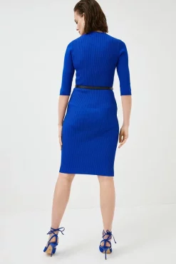 Best Pirce 👏 Karen Millen Rib Knit Pencil 👗 Dress 👏 -Occasionwear Popular Store akk07525 cobalt xl 2