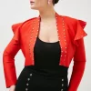 Cheap 😍 Karen Millen Plus size Studded Frill Bandage Knit Jacket - red 🔔 -Occasionwear Popular Store akk07535 red xl