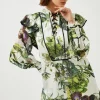 Best deal 🥰 Karen Millen Botanical Floral Woven Lace Up Tunic ⭐ -Occasionwear Popular Store akk07595 floral xl
