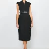 Hot Sale ✨ Karen Millen Forever Cap Sleeve Belted Midi 👗 Dress 😀 -Occasionwear Popular Store akk94300 black xl