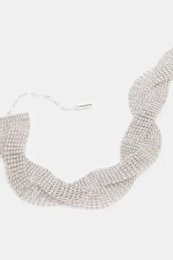 Budget ❤️ Karen Millen Wavy Diamante Necklace - silver 🧨 -Occasionwear Popular Store akk94609 silver xl 2
