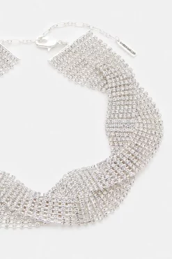 Budget ❤️ Karen Millen Wavy Diamante Necklace - silver 🧨 -Occasionwear Popular Store akk94609 silver xl 3