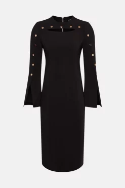 Hot Sale 🧨 Karen Millen Stud Detail Split Sleeve Pencil Midi 👗 Dress 🧨 -Occasionwear Popular Store akk94732 black xl 3
