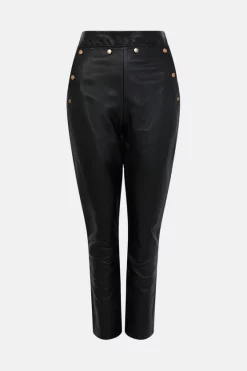 Flash Sale ✨ Karen Millen Leather Button Detail Trouser 🔔 -Occasionwear Popular Store akk97851 black xl 3