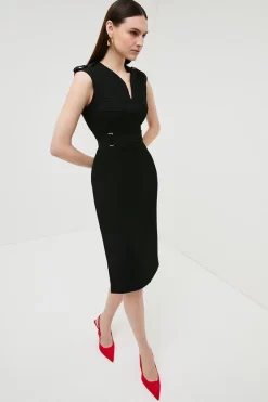 Budget 🤩 Karen Millen Square D Ring Pencil Midi 👗 Dress 😀