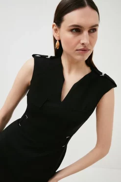 Budget 🤩 Karen Millen Square D Ring Pencil Midi 👗 Dress 😀 -Occasionwear Popular Store akk97968 black xl 1 1