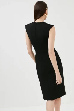 Budget 🤩 Karen Millen Square D Ring Pencil Midi 👗 Dress 😀 -Occasionwear Popular Store akk97968 black xl 2 1