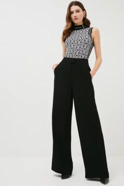 Deals ✔️ Karen Millen Viscose Satin Back Crepe Wide Leg Trousers 🛒