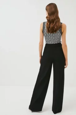 Deals ✔️ Karen Millen Viscose Satin Back Crepe Wide Leg Trousers 🛒 -Occasionwear Popular Store akk98116 black xl 2