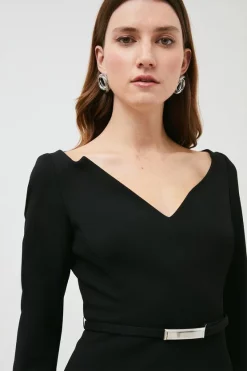 Promo 🌟 Karen Millen Forever Bar Belt Midi 👗 Dress 🔥 -Occasionwear Popular Store akk98380 black xl 1 1
