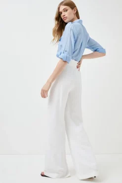 Discount ✔️ Karen Millen Linen Blend High Waist Wide Leg Trouser 👏 -Occasionwear Popular Store bkk00004 ivory xl 2