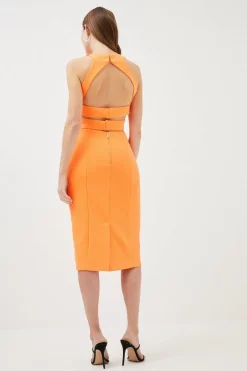 Hot Sale ✨ Karen Millen Figure Form Cross Front Woven 👗 Dress - orange 👏 -Occasionwear Popular Store bkk00038 orange xl 2
