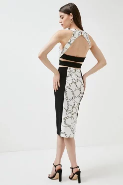 Outlet 😀 Karen Millen Chain Figure Form Cross Front Woven 👗 Dress 🔥 -Occasionwear Popular Store bkk00044 chain xl 2