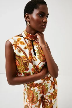 Outlet ๐คฉ Karen Millen Batik Floral High Neck Woven Top ๐
