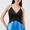 Best reviews of 👏 Karen Millen 🔨 Hammered Satin & Lace Woven Strappy Cami ⭐ -Occasionwear Popular Store bkk00091 cobalt xl