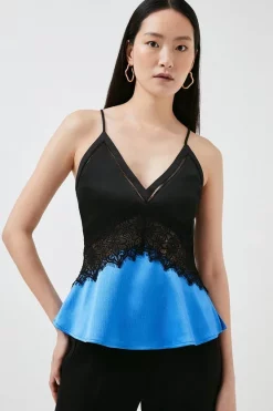 Best reviews of 👏 Karen Millen 🔨 Hammered Satin & Lace Woven Strappy Cami ⭐