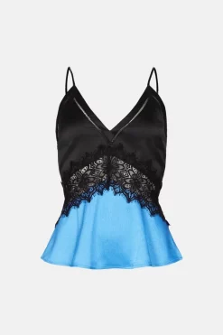 Best reviews of 👏 Karen Millen 🔨 Hammered Satin & Lace Woven Strappy Cami ⭐ -Occasionwear Popular Store bkk00091 cobalt xl 3