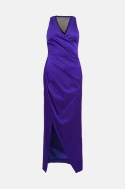 Buy 🛒 Karen Millen Italian Structured Satin Halter Drape Maxi 👗 Dress - purple 😀 -Occasionwear Popular Store bkk00115 purple xl 3