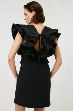 Flash Sale ⭐ Karen Millen Sparkle Jacquard Contrast Sleeve Mini 👗 Dress ✨ -Occasionwear Popular Store bkk00160 black xl 2