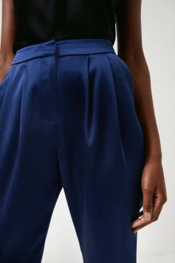 Best reviews of 🔔 Karen Millen Tailored Satin Slim Leg Trousers ❤️ -Occasionwear Popular Store bkk00167 blue xl 2