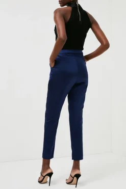 Best reviews of 🔔 Karen Millen Tailored Satin Slim Leg Trousers ❤️ -Occasionwear Popular Store bkk00167 blue xl 4
